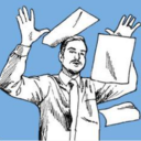 a drawing of a man holding a box