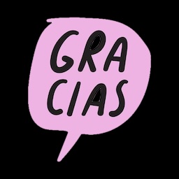 a black and pink speech bubble with the words gra cias