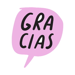 a pink speech bubble with the words gra cias