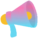 a blue and yellow megaphone on a pink background