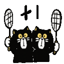 a picture of two black cats holding tennis racquets