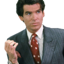 a man in a suit and tie pointing at something