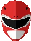 a close up of a red mask with teeth