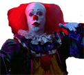 a creepy clown with red hair and makeup
