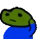 a drawing of a green frog wearing a blue shirt