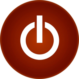 a red button with a white power button