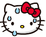 a hello kitty face with a red bow