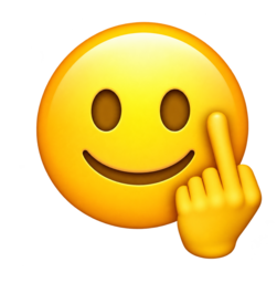 a yellow emoji smiley giving the middle finger