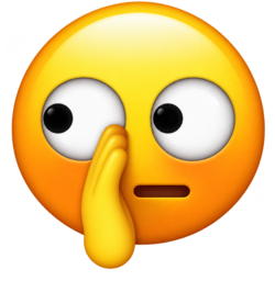 a yellow emoji slyly whispering behind a hand looking sideways