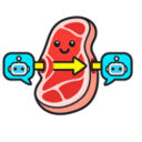 a sticker of a cartoon character holding a piece of meat