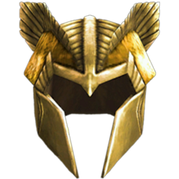 a golden helmet with wings on it