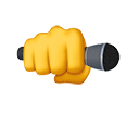 a yellow hand with a microphone in it