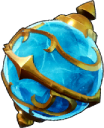 a close up of a blue and gold ball