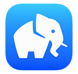 a blue and white icon with an elephant