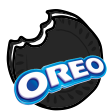 a blue and white oreo logo on a black background