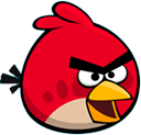 a red angry bird with an angry look on its face