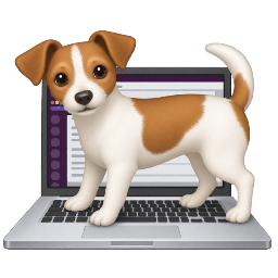 a dog standing on top of a laptop computer