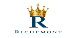 a blue and gold logo with a crown on it