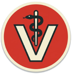 a red and white sticker with a snake on it