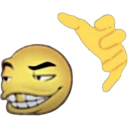 a yellow smiley face with a pointing finger