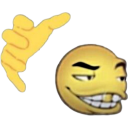 a yellow smiley face with a pointing finger
