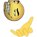 a smiley face with a hand pointing at it