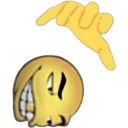 a smiley face with a hand pointing at it