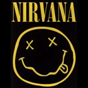 a black and yellow poster with a smiley face