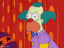 a cartoon character with a clown nose and green hair