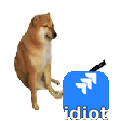 a dog sitting on top of a blue box