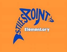 an orange background with a blue and white logo