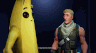 a man standing next to a giant banana