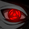 a close up of a red eye with a black background