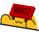 a red stamp on top of a yellow piece of paper