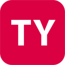 a red and white logo with the letter yt