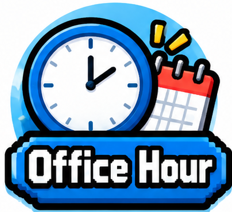 a clock and a calendar with the words office hour